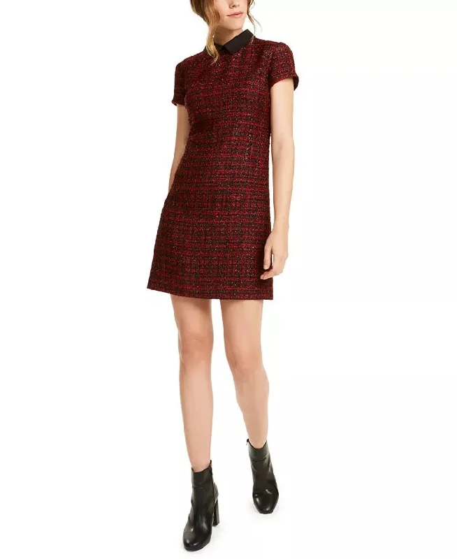 Maison Jules Women's Collared Tweed Shift Dress  Bright Red Size X-Large Chiffon unclassified dresses