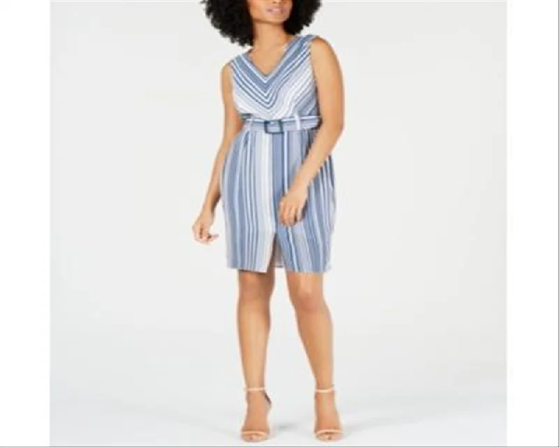 Monteau Women's Belted Striped a Line Dress Blue Size Petite M Unique unclassified dresses