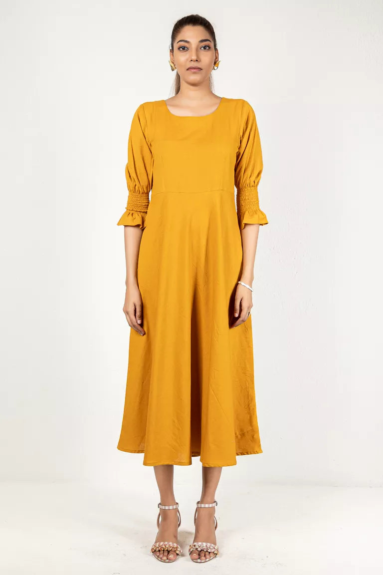 Mustard Cotton Flax Dress Wedding guest unclassified dresses