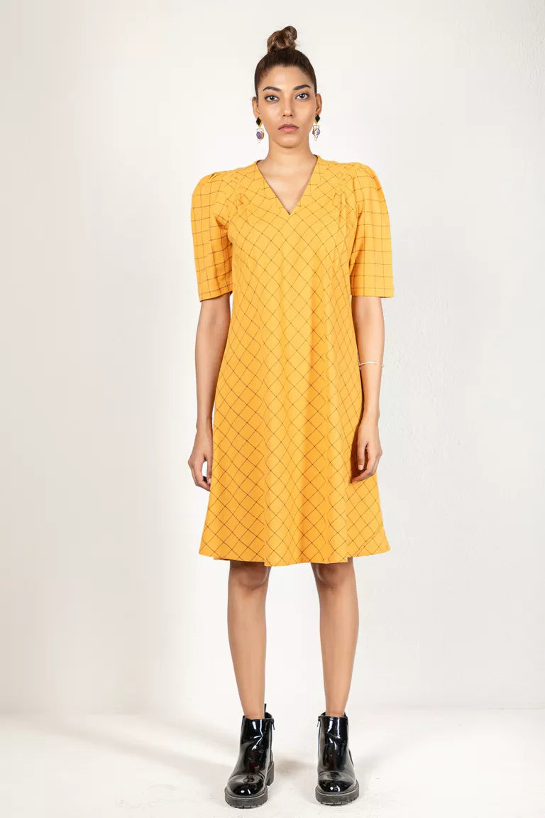 Mustard Yellow Woven Checked Dress Sexy unclassified dresses