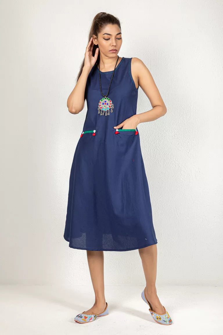 Navy Blue Color Cotton Dress Neutral tone unclassified dresses