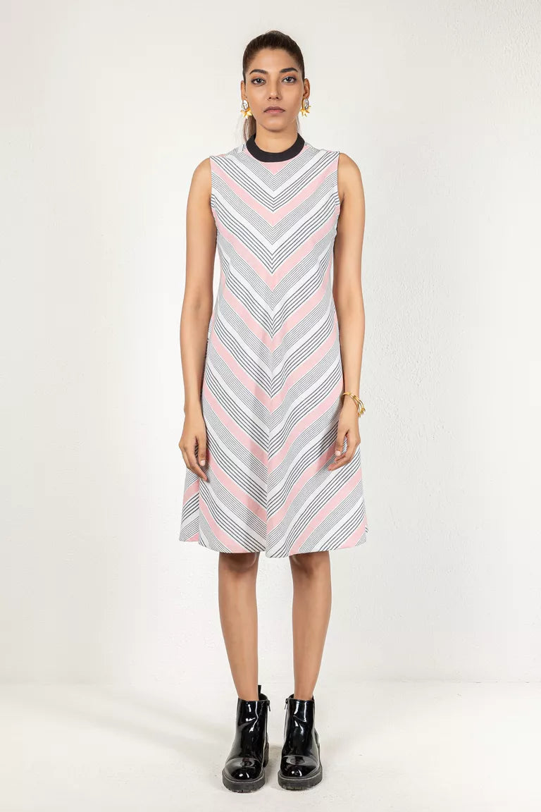 Off-White & Pink Cotton Striped Dress Stretchy unclassified dresses