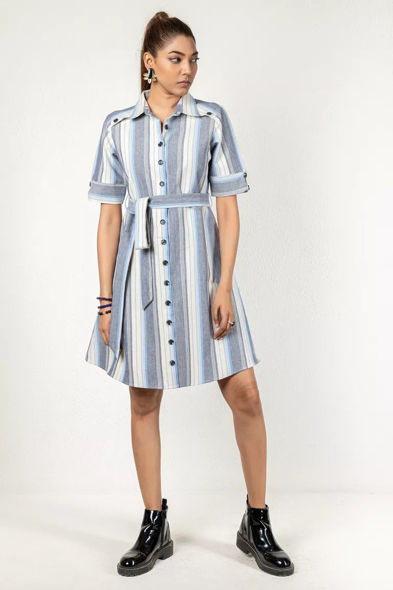 Off-White & Blue Striped Cotton Dress Floral unclassified dresses