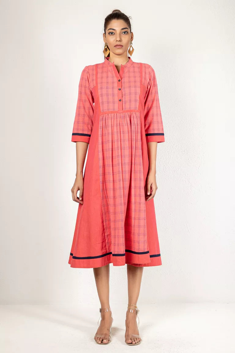 Pink & Deep Blue Woven Checked Kurta Dress Mesh unclassified dresses