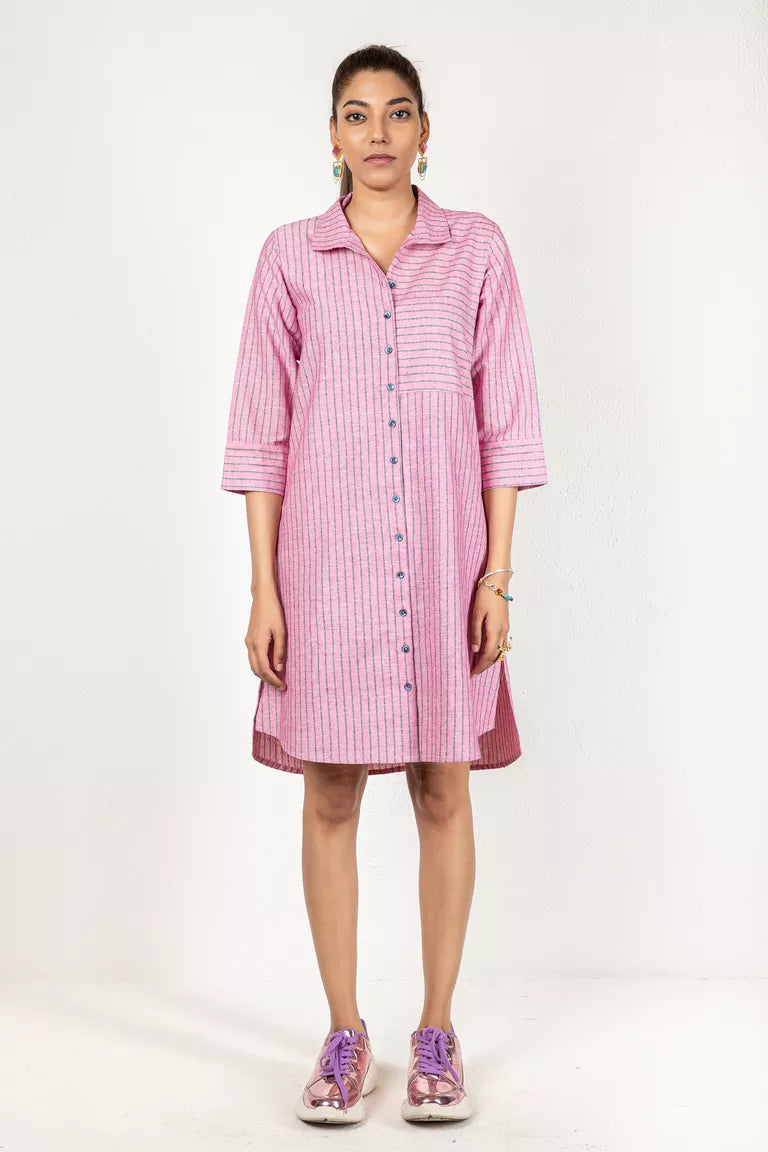 Pink Woven Striped Dress Neutral tone unclassified dresses