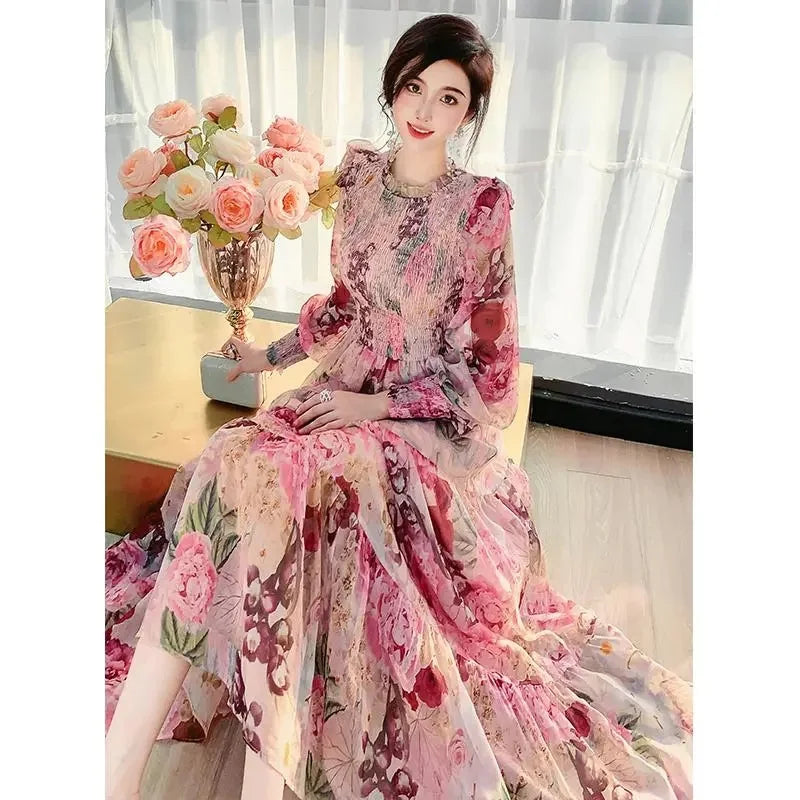 French Tea Break Chiffon Fragmented Flowers Dress Trendy new unclassified dresses