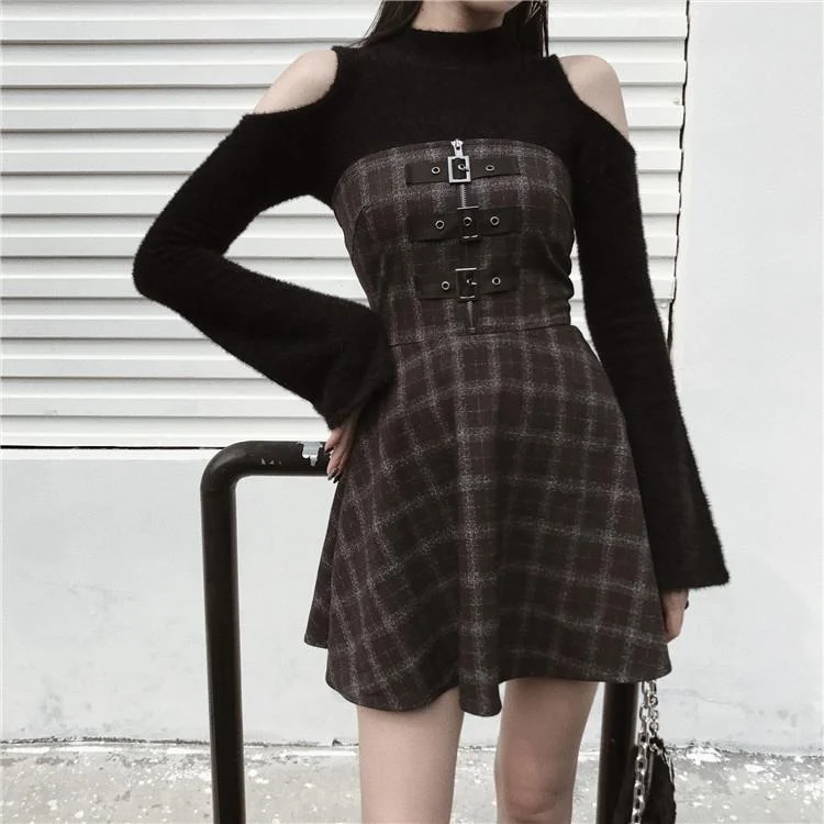 Plaid Dark Strap Dress SD01573 Petite unclassified dresses