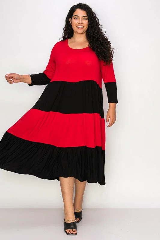 PSFU Colorblock Red &  Black Tiered Dress Fall unclassified dresses