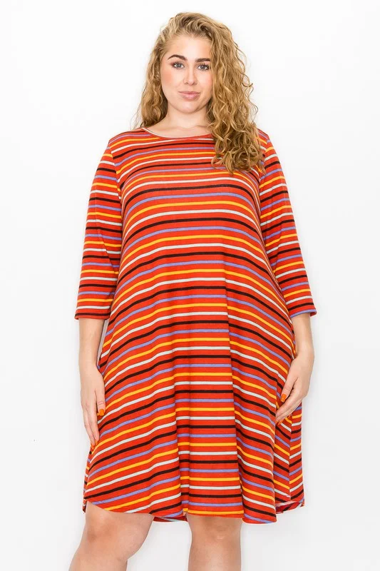 Red Multi Color Stripe Dress Pastel unclassified dresses