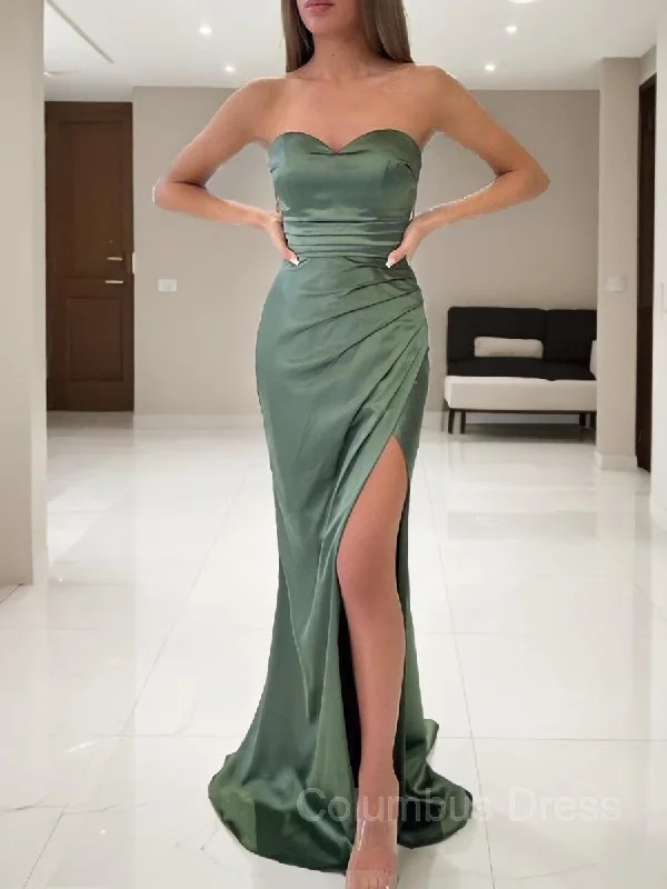 Sheath/Column Sweetheart Sweep Train Silk like Satin Corset Prom Dresses With Leg Slit outfit Wrap unclassified dresses