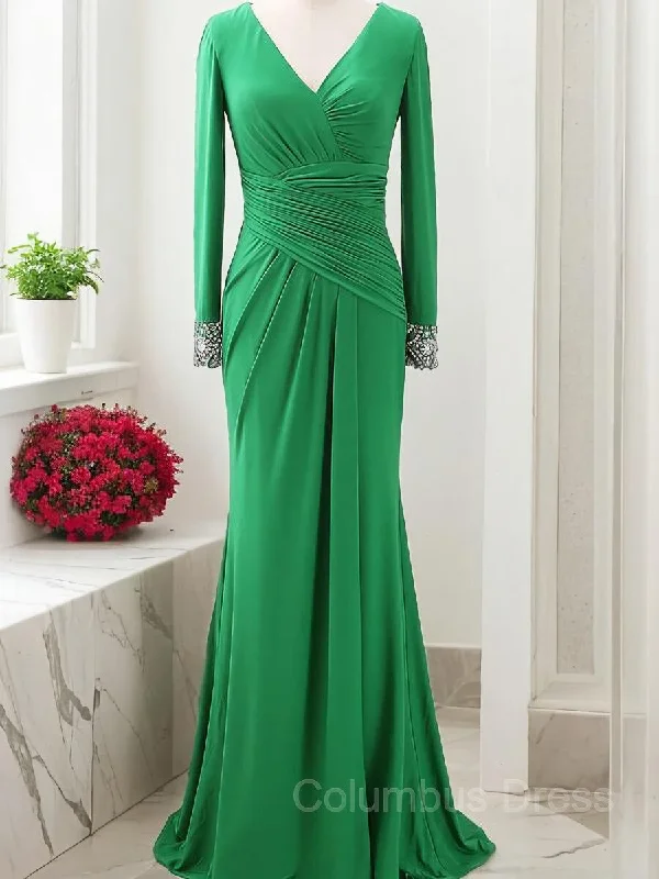 Sheath/Column V-neck Sweep Train Jersey Mother of the Bride Dresses With Ruffles Gowns Graduation unclassified dresses