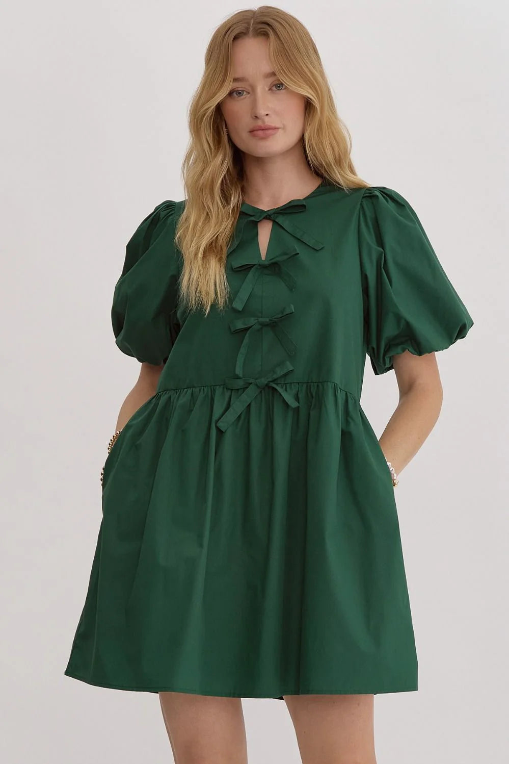 The Fern Bow Detail Dress in Green Tiered unclassified dresses