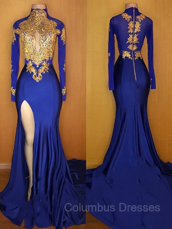 Trumpet/Mermaid High Neck Sweep Train Jersey Prom Dresses With Leg Slit Backless unclassified dresses