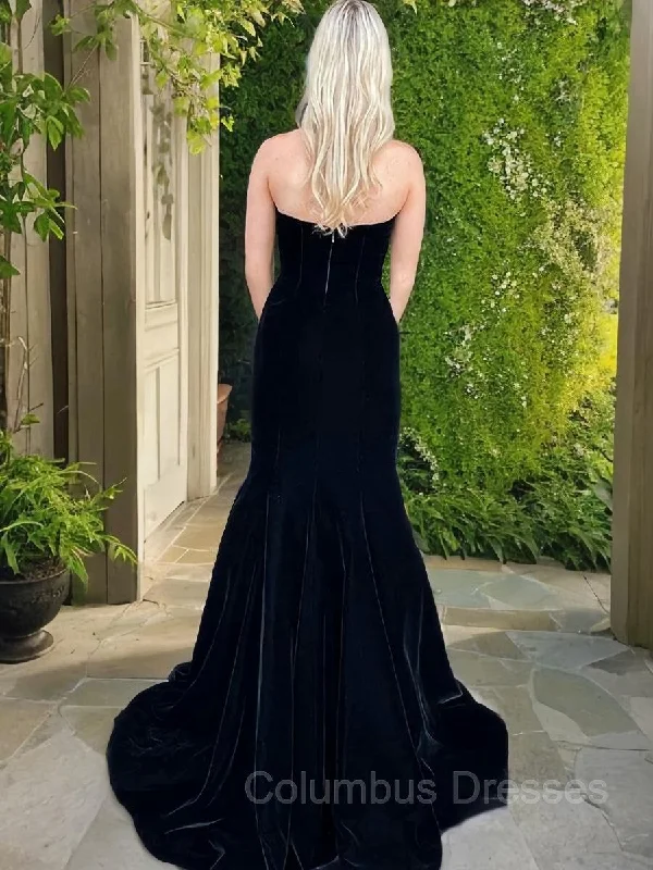 Trumpet/Mermaid Strapless Sweep Train Velvet Evening Dresses Party unclassified dresses