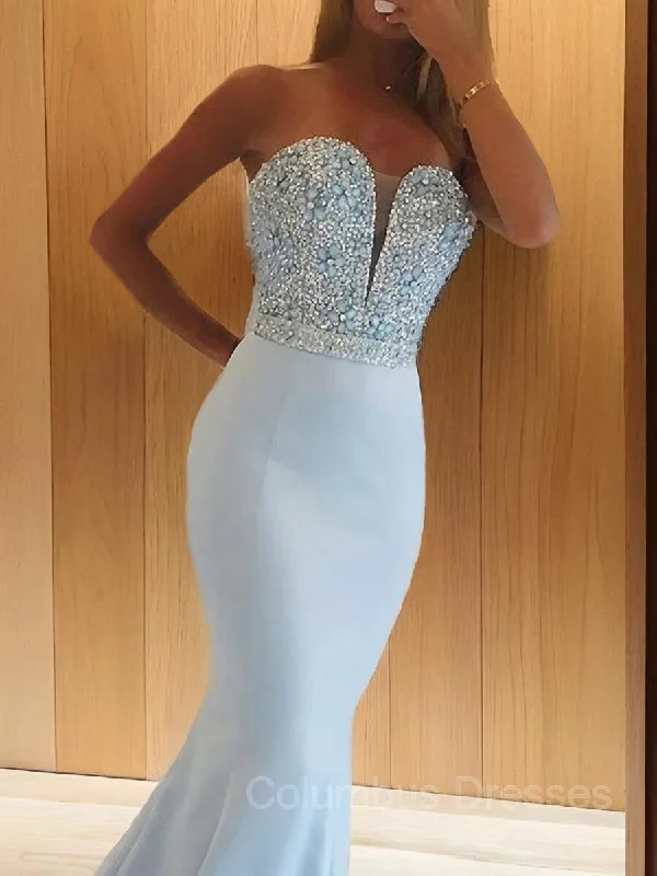 Trumpet/Mermaid Sweetheart Sweep Train Satin Prom Dresses With Beading Affordable unclassified dresses