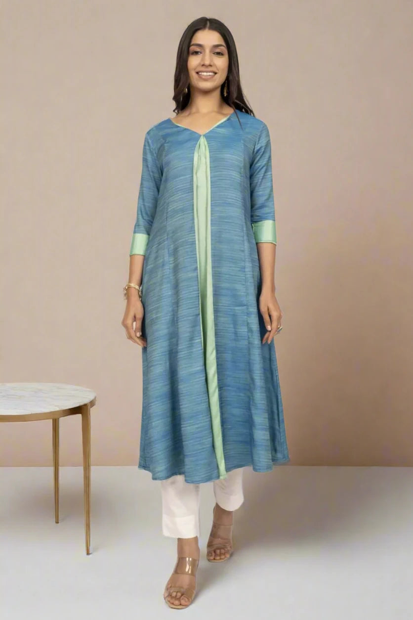 Turquoise Blue And Aqua Green Double Shade Kurta Dress Smocked unclassified dresses