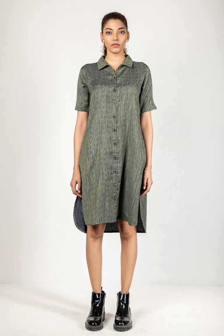 Two-Tone Yarn Dyed Blue-Green Cotton Dress Holiday unclassified dresses