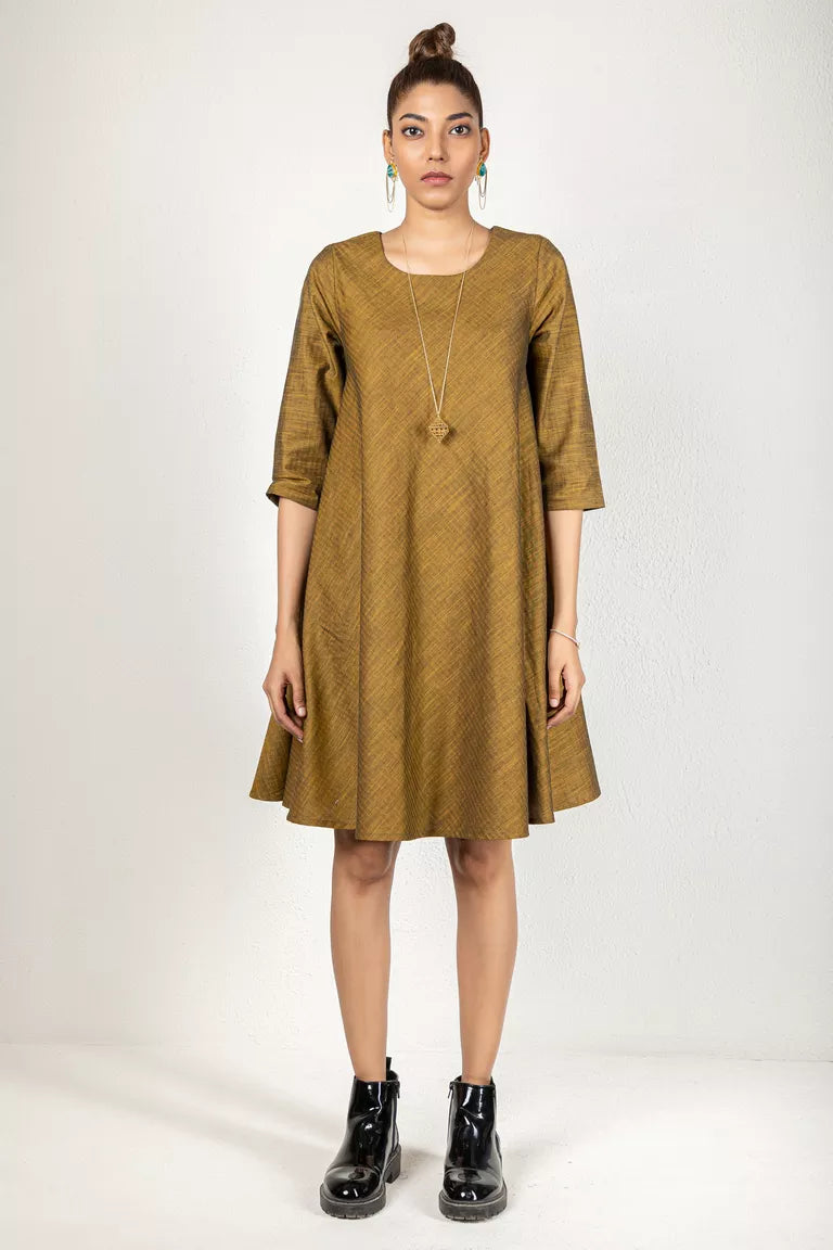 Two-Tone Yarn Dyed Mustard Cotton Dress Stretchy unclassified dresses