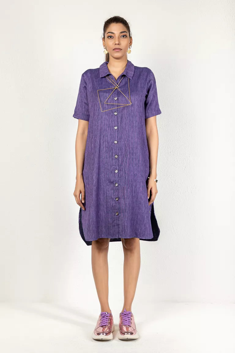 Two-Tone Yarn Dyed Purple Cotton Dress One-shoulder unclassified dresses