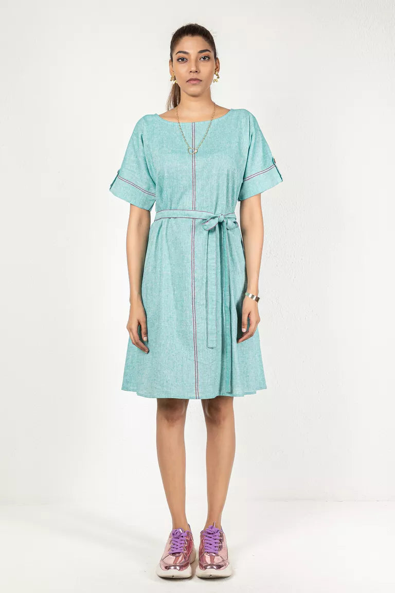 Two-Tone Yarn Dyed Sea-Green Dress Printed unclassified dresses