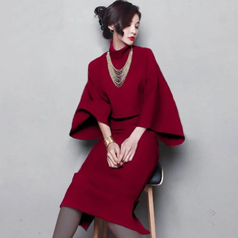 Women's Autumn/Winter Casual Wool Two-Piece Dress Ruffled unclassified dresses