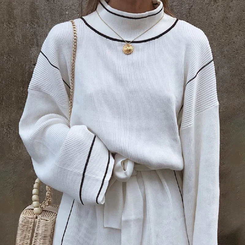 Women's Casual Ribbed Knitted Cotton Loose Dress With High Neck Monochrome unclassified dresses