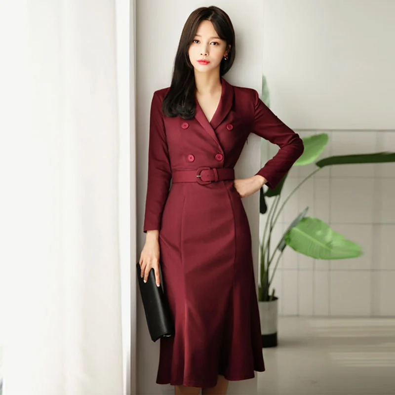 Women's Spring/Autumn Polyester Dress With Belt Designer unclassified dresses