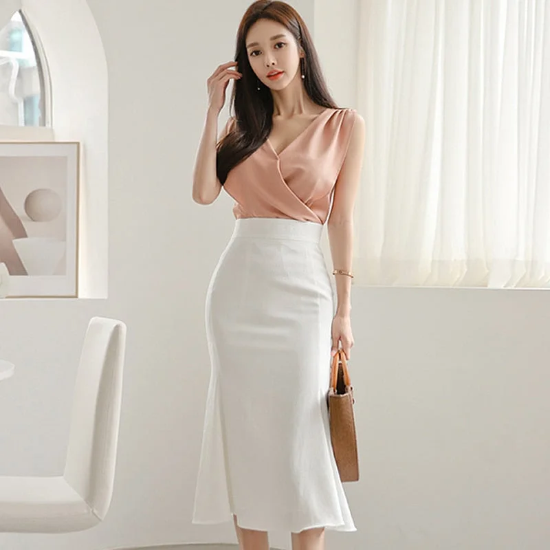 Women's Summer Polyester Sleeveless V-Neck Two-Piece Dress Short unclassified dresses