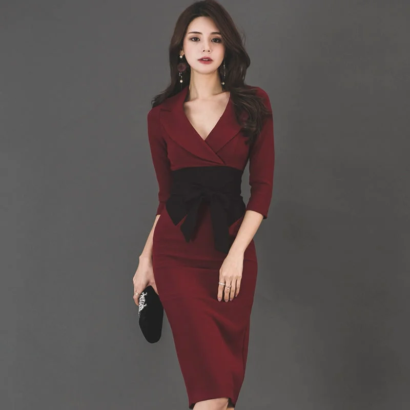 Women's Summer V-Neck Sheath Polyester High-Waist Dress Ruffled unclassified dresses