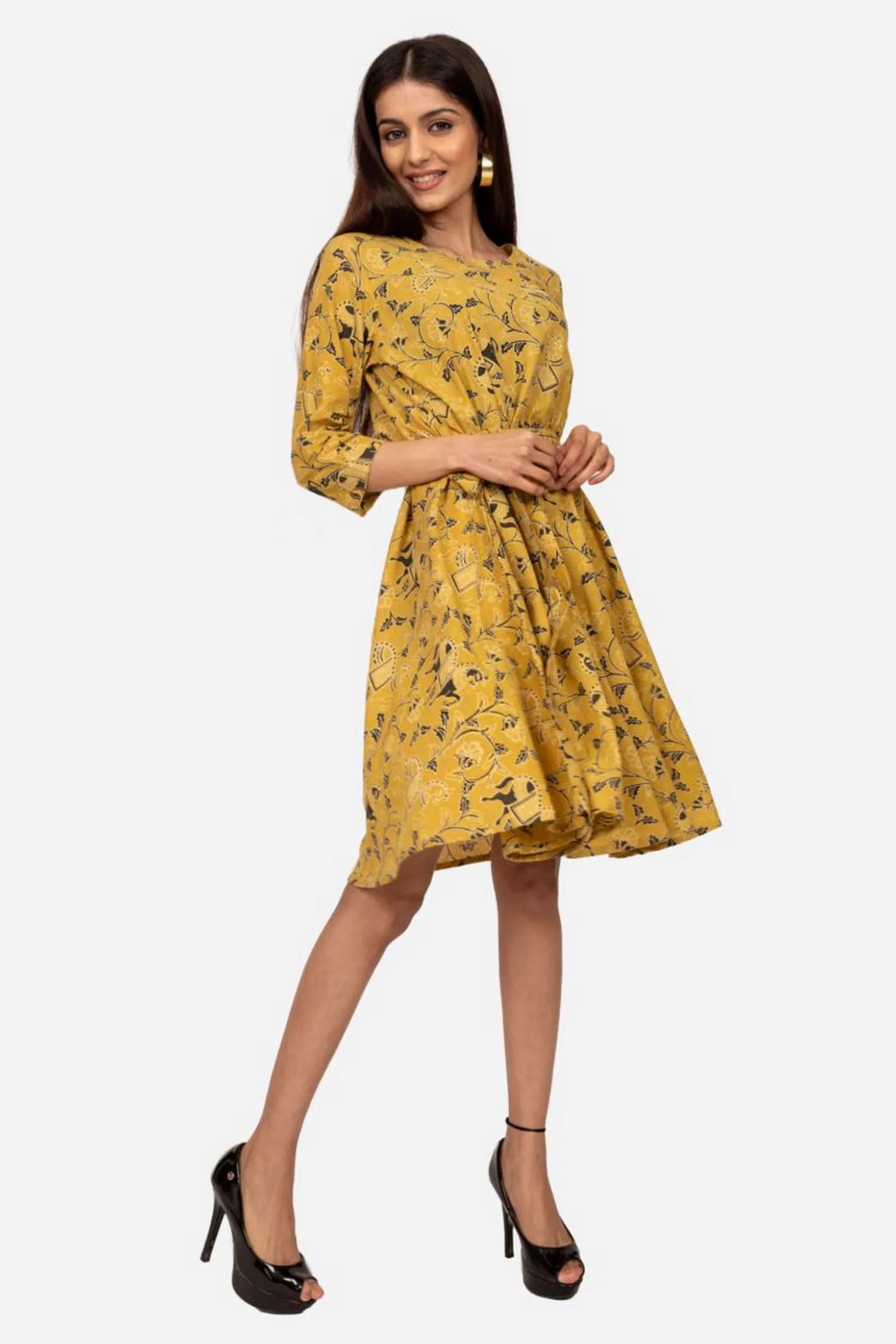 Yellow Ajrakh Flared Dress Tulle unclassified dresses