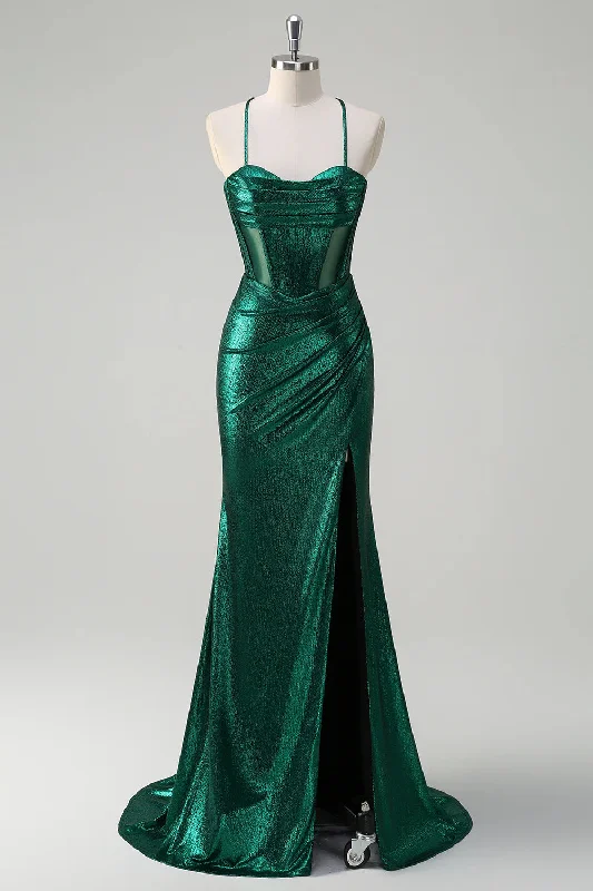 Gltter Emerald Green Long Mermaid Prom Dresses, Sexy Maxi Dresses, Newest 2025 Prom Dresses Comfortable Long Skirt