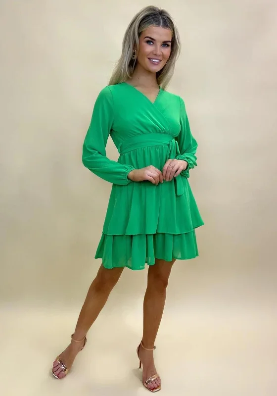 Kate & Pippa Steffi Tiered Mini Dress, Green Basic Mini Skirt