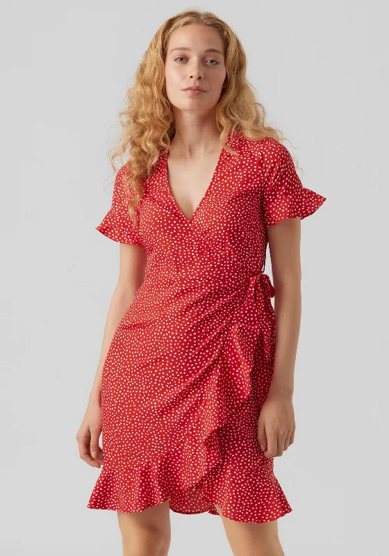 Vero Moda Polka Dot Wrap Mini Dress, Goji Berry Casual Mini Skirt