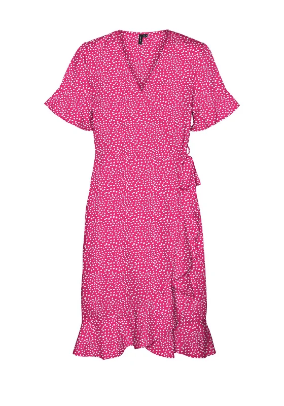 Vero Moda Polka Dot Wrap Mini Dress, Pink Yarrow Flirty Mini Skirt