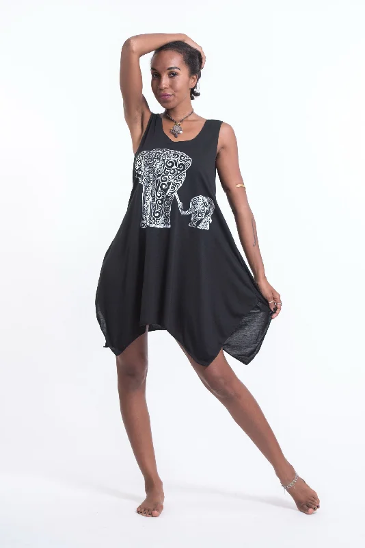 Womens Big Mama Elephant Tank Dress in Silver on Black Tank Dress Glam