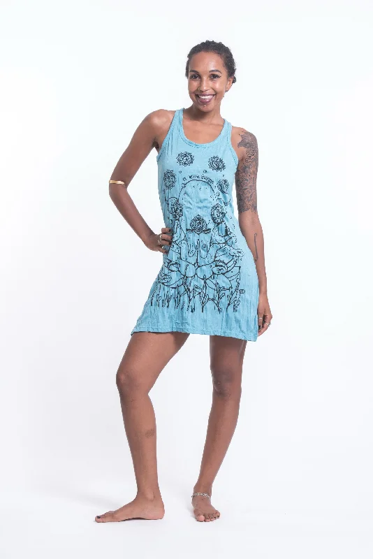 Womens Octopus Chakras Tank Dress in Turquoise Loose Fit Tank Dress