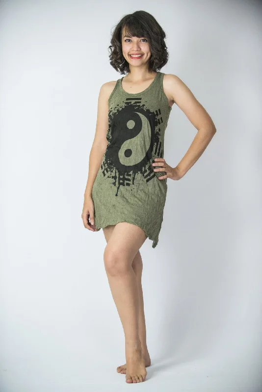 Womens Yin Yang Tank Dress in Green Black Tank Dress