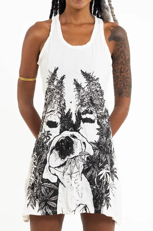 Womens Happy Dog Tank Dress in White Summer Ready Tank