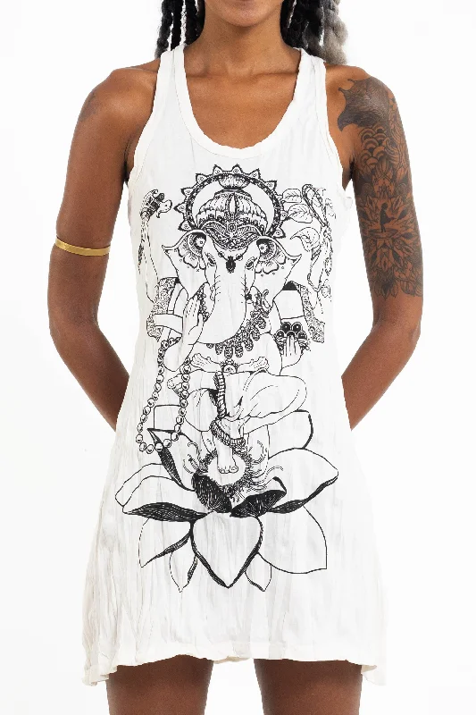 Womens Lord Ganesh Tank Dress in White Summer Tank Dress Vibe