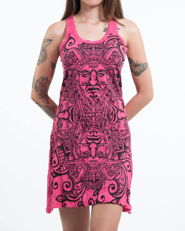 Womens Tribal Masks Tank Dress in Pink Tank Dress for Summer