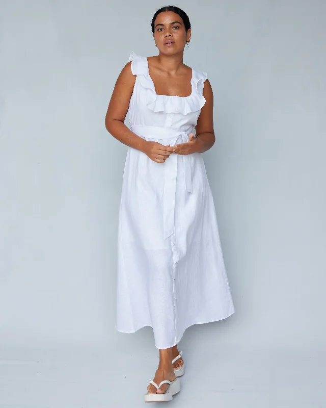 Bohdi Linen Midi Dress - White Midi Skirt Chic