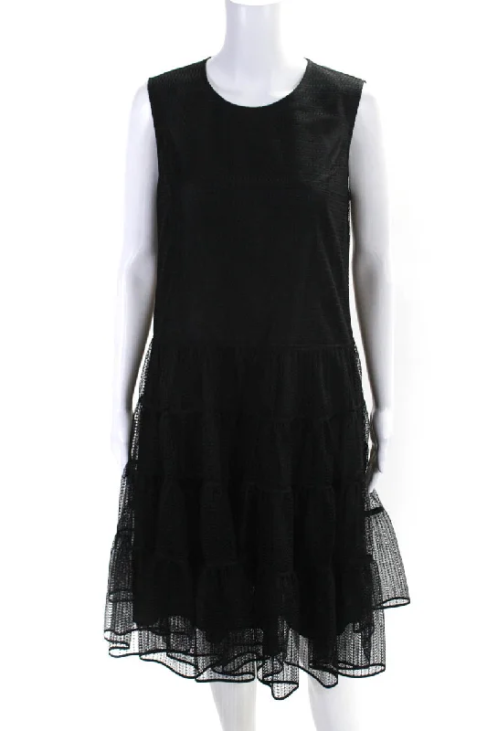 Adeam Womens Back Zip Scoop Neck Lace Hanabi Dress Black Lace Dress Summer