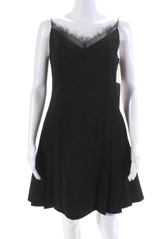 Adeam Womens Lace Trim V Neck A Line Punk Camisole Dress Black Wool Flowy Lace Dress