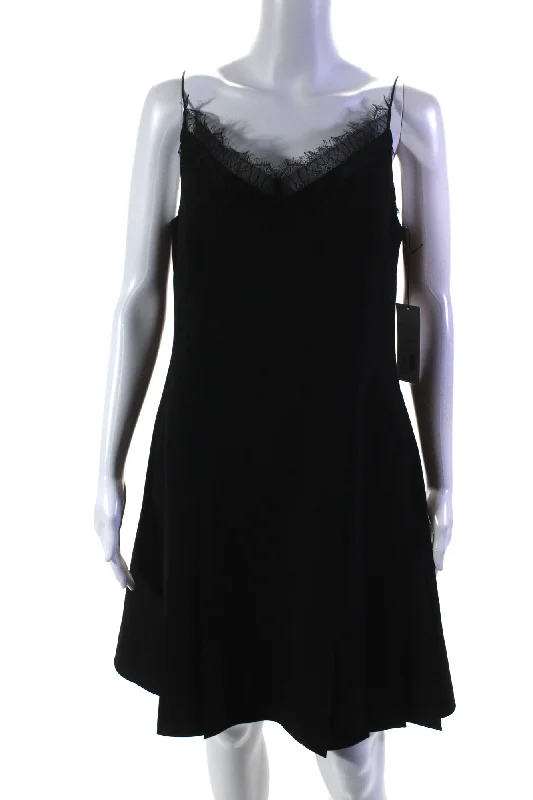 Adeam Womens Punk Lace Trim Spaghetti Strap Cami Dress Black Lace Dress Sparkle