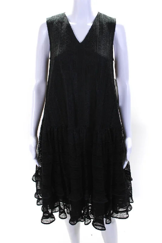 Adeam Womens Rainfall Sleeveless V Neck Lace Drop Waist Dress Black Lace Mini Dress