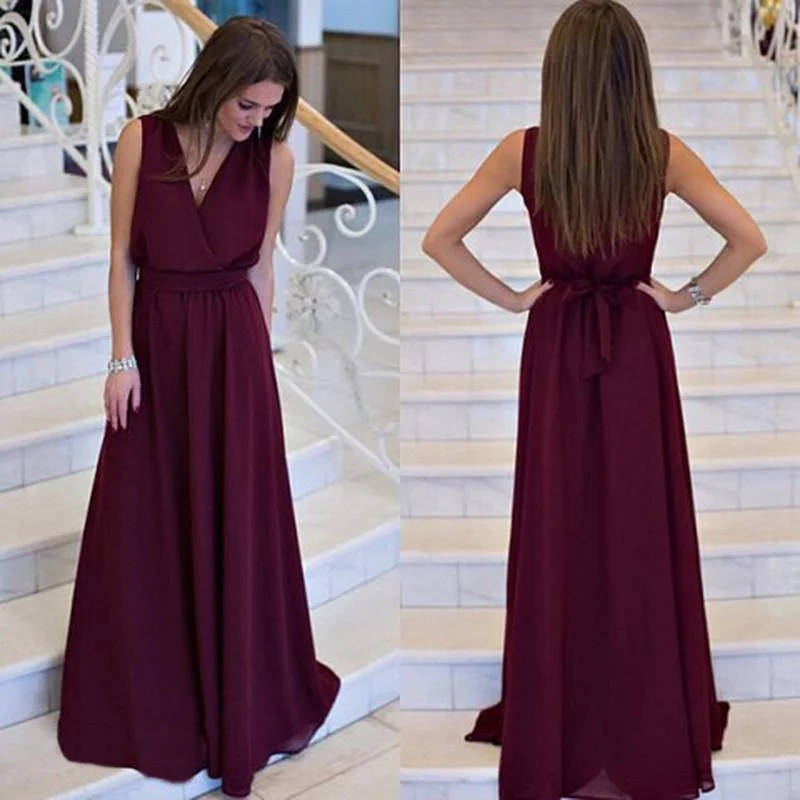 Clearance V-neck Sleeveless Lace Up Pleated Solid Long Dress Lace Maxi Dress