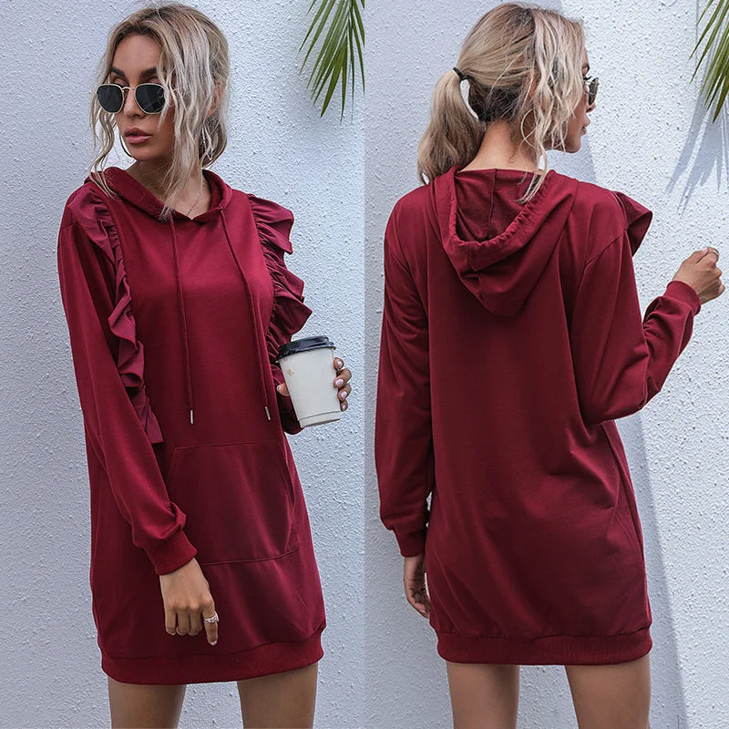 Hooded Lace Sweater Dress Ruffled Lace Gown