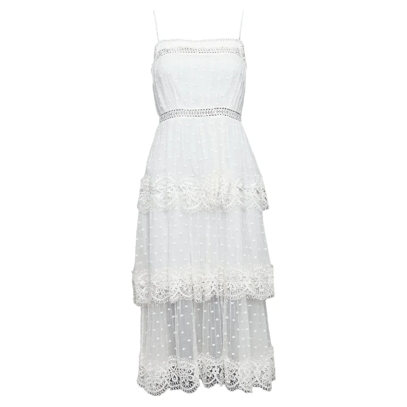 Zimmermann Swiss Dot Embroidery Lace Tier Dress Ruffled Lace Dress